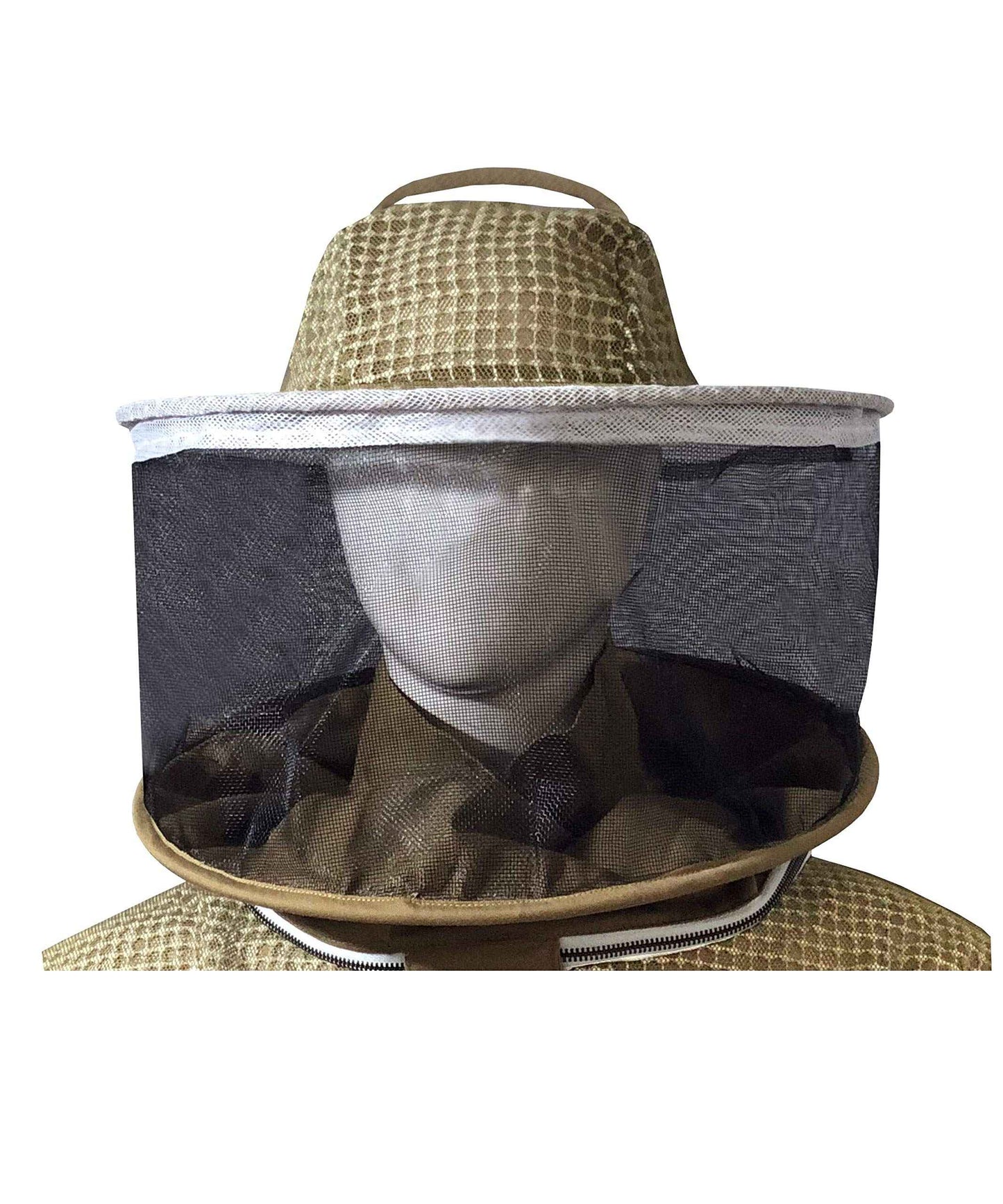 Brutul Bee 3 Layer Beekeeping Ultralight Ventilated Jacket with Round Veil (2XL, Khaki)