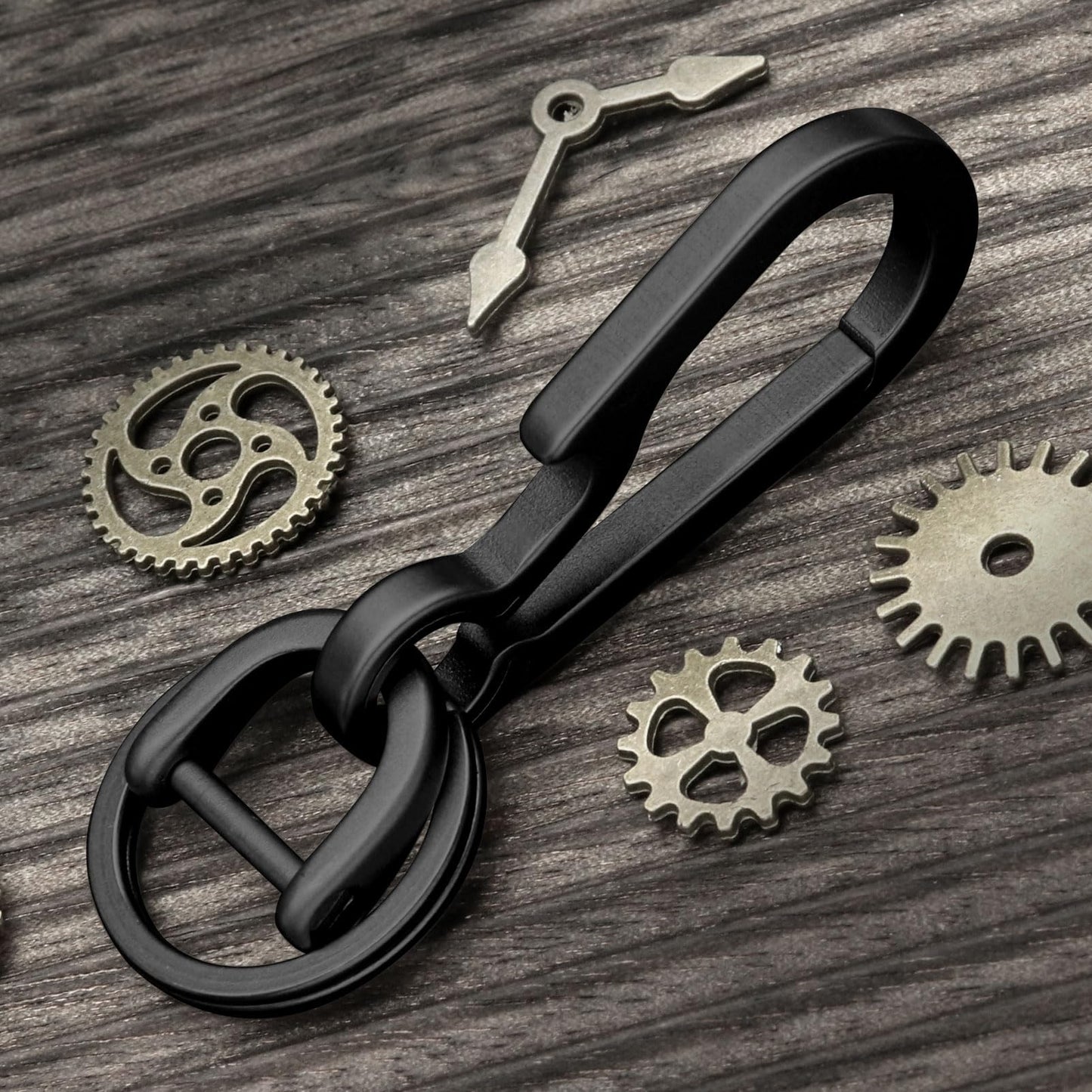 PJYTAC Black Titanium Carabiner Keychain, Quick Release Heavy Duty Key Clip Bottle Opener with Titanium Keyring D Ring for Car Keys
