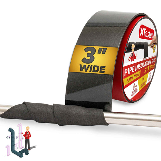 XFasten Foam Pipe Insulation Tape 3 Inch x 15 Feet Heavy-Duty AC Line Insulation Outdoor Pipe Wrap Tape AC Pipe Insulation Outdoor Pipe Insulation Wrap Tape HVAC Line Insulation Pipe Wrap Around Tape