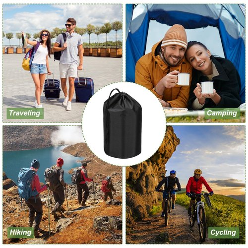 PATIKIL Stuff Sack, 2 Pcs 12 x 24 Inch Waterproof Outdoor Storage Sack Portable Drawstring Dust Flap Bag Lightweight Sleeping Bag for Camping Hiking Travel, Black
