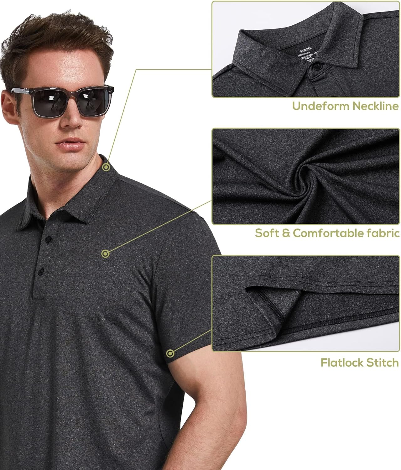 TELALEO Men's Polo Shirts - Quick Dry Short Sleeve Golf T-Shirts | Performance Moisture-Wicking, 4/5 Pack