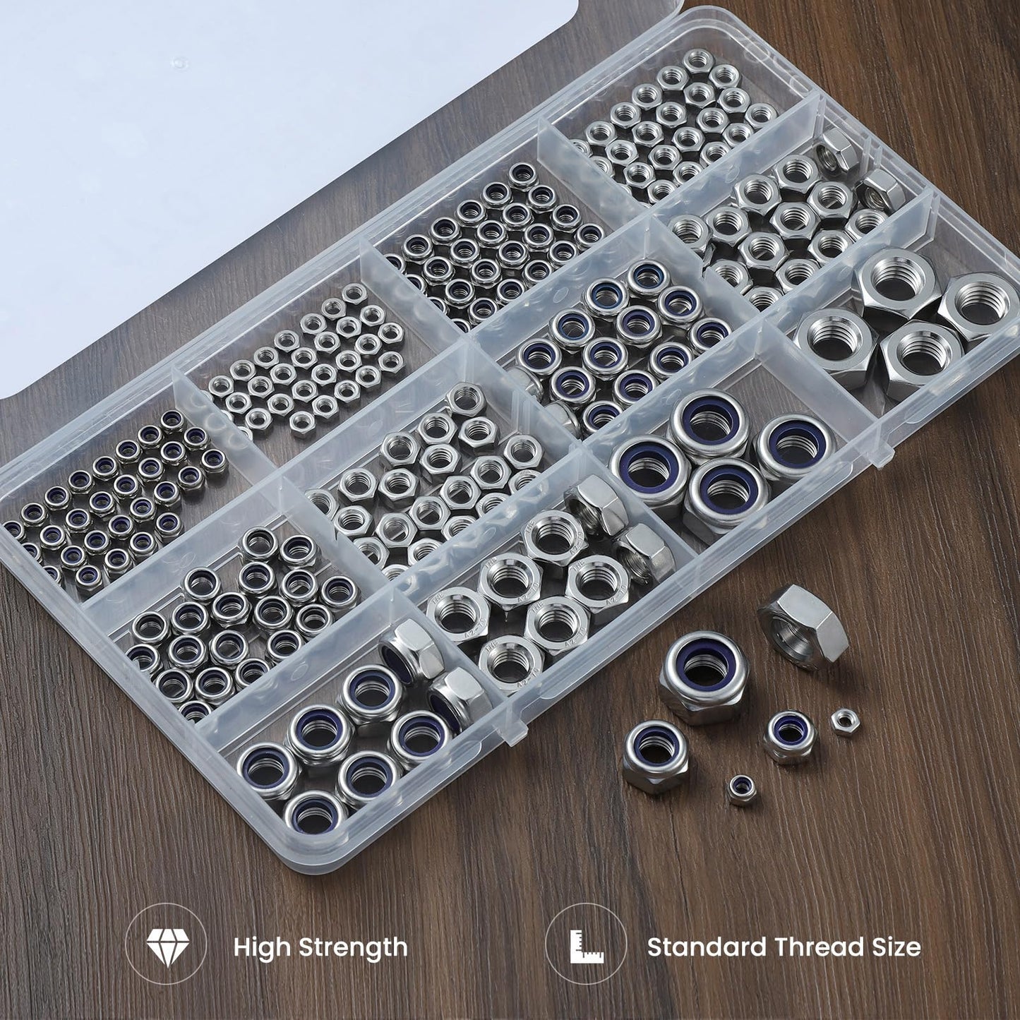 BNUOK 206PCS Metric Locknuts and Hex Nuts Assortment Kit, M3 M4 M5 M6 M8 M10 Nylon Insert Lock Nuts Set, 304 Stainless Steel Hex Nut Nylock Nut
