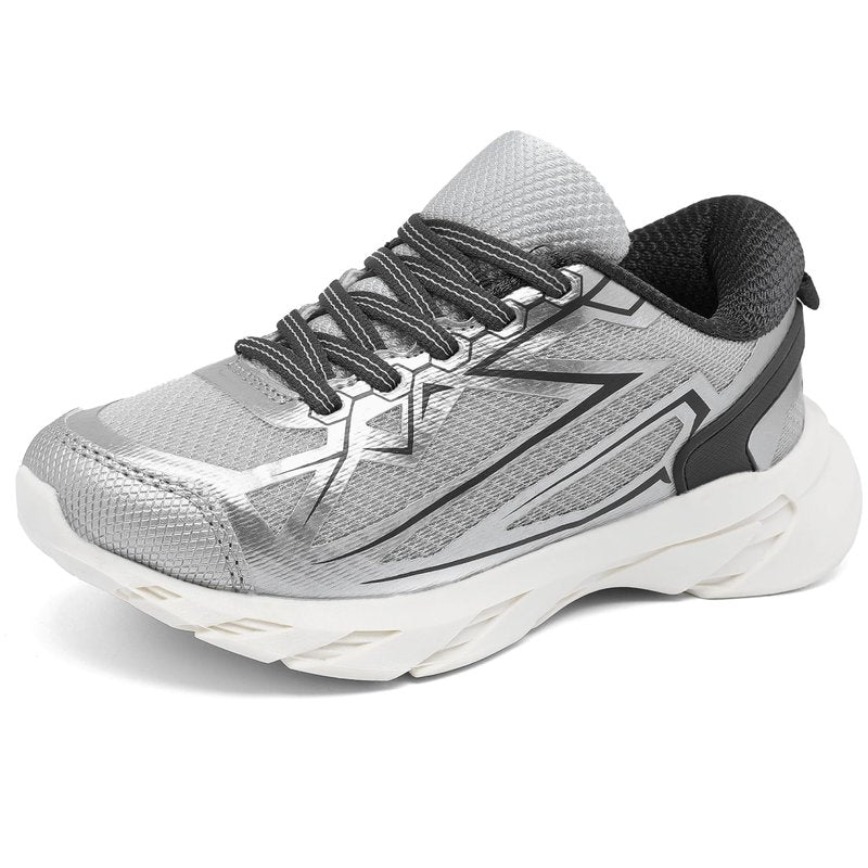 HOMEHOT Boys Girls Lightweight Breathable Sneakers Strap Athletic Tennis Shoes for Running Walking (Toddler/Little Kid/Big Kid) Color Sliver Size 12