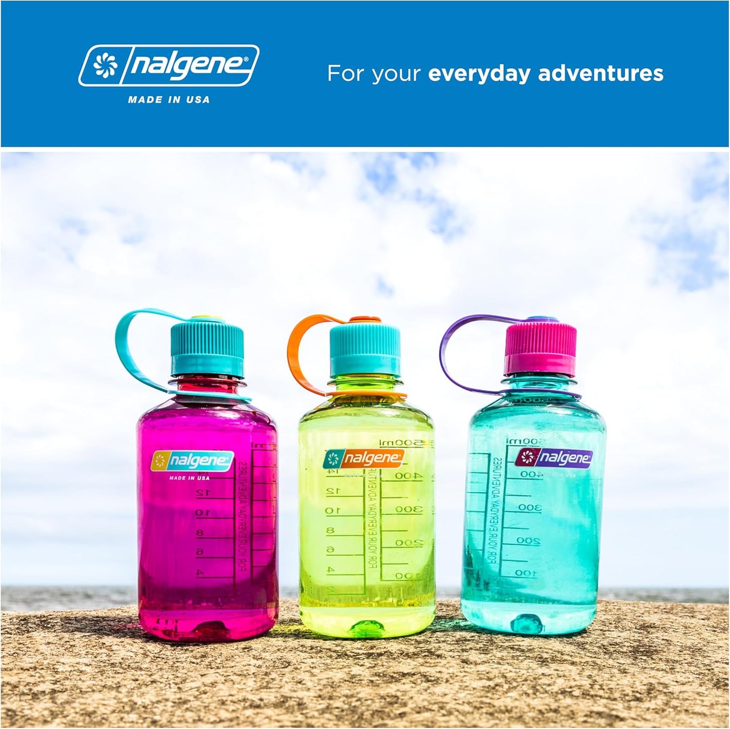 Nalgene 16 oz Narrow Mouth Water Bottle - BPA-Free, Durable & Leak Proof | Lightweight, Fits in Cupholders - Endive/Fuchsia Purple