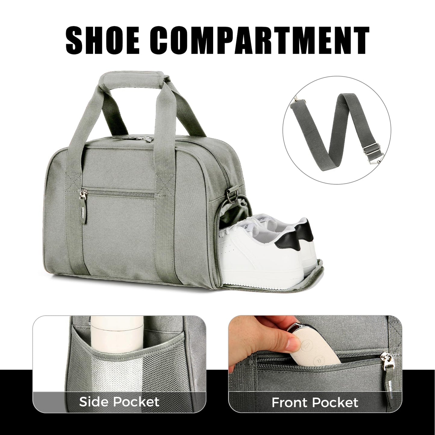 SeaRock 14 inch Small Gym Bag for Men & Women, Mini Duffle Bag with Shoe Compartment, Carry On Duffel Bag for Travel Sports, Gray