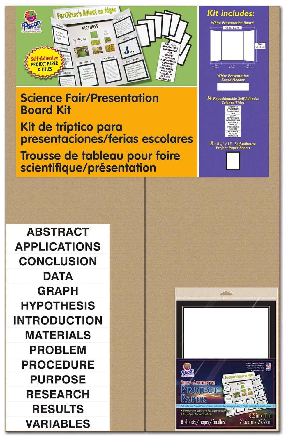 Pacon Presentation Board Kit, White, Includes Self-Adhesive Project Papers, 48" x 36", 1 Kit
