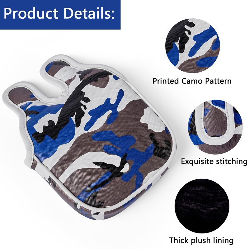 Gbourly Golf Club Blue Camouflage Square Mallet Putter Cover Camo Magnetic Center Shafted PU Leather Headcover