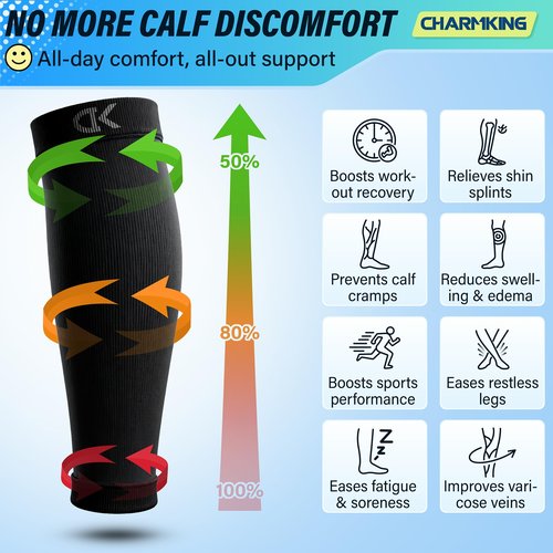 CHARMKING Calf Compression Sleeve for Women & Men Circulation (3 Pairs) 15-20 mmHg - Best Athletic for Running, Cycling, Support - Boost Performance (S/M, Beige)