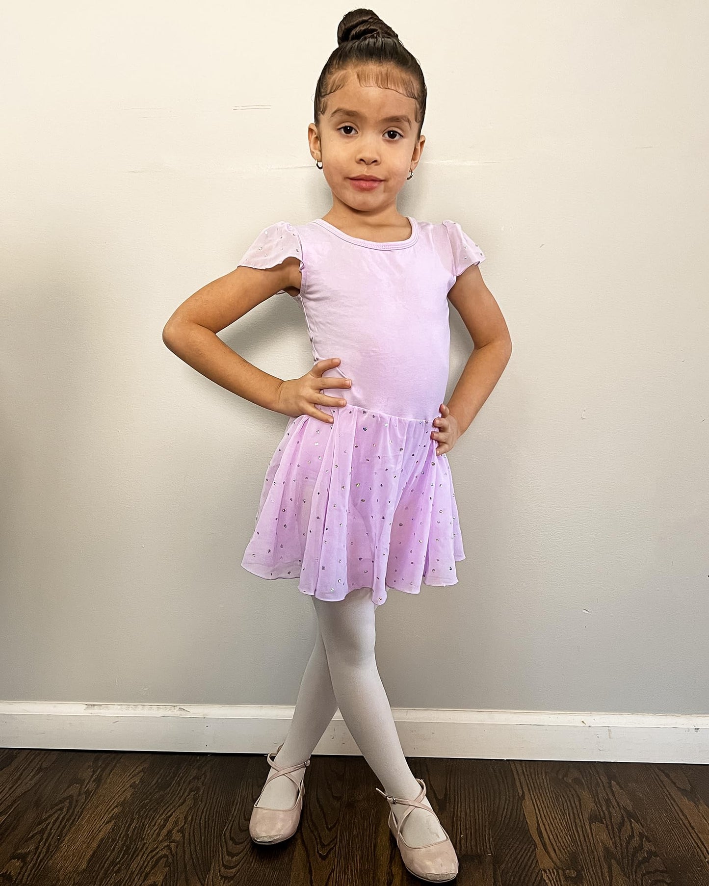 Stelle Ballet Leotards for Girls Dance Leotard with Shiny Skirt Toddler Pink Ballet Outfit Ruffle Sleeve Kids Dance Dress (Lavender,2-3T)