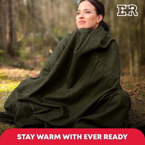 Ever Ready First Aid Military Wool Blanket - 95% Wool, Washable, Perfect for Outdoors, Picnics, Travel, Car & Bushcraft Emergency Blanket, 96" x 108", 8.45 lbs. - Olive Drab - King Size