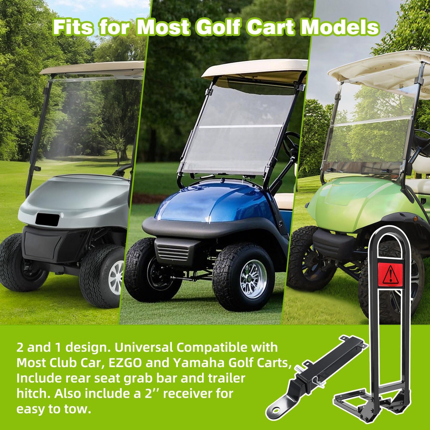Roykaw Golf Cart Rear Seat Grab Bar & Trailer Hitch with Receiver Assembly Universal Compatible with EZGO Club Car Yamaha, Convenient to Tow and Easy to Instal