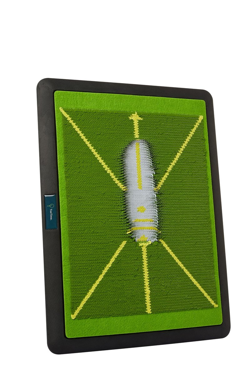 TeeTime Golf Practice Mat - Patent Pending - Dual-Tone Sequin Design - Ideal for Indoor/Outdoor Golf Training - Includes Carry Clip (Green)