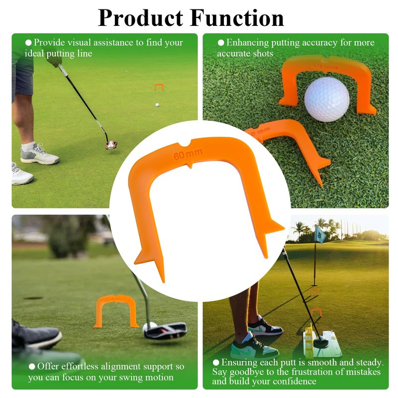 2 Pcs Align Putting Gates Practice Set for Providing Alignment & Accuracy Assistance, Golf Putting Practice Aid, Alignment Tool, Golf Putting Mat Trainer for Use on the Green, 60mm W Orange