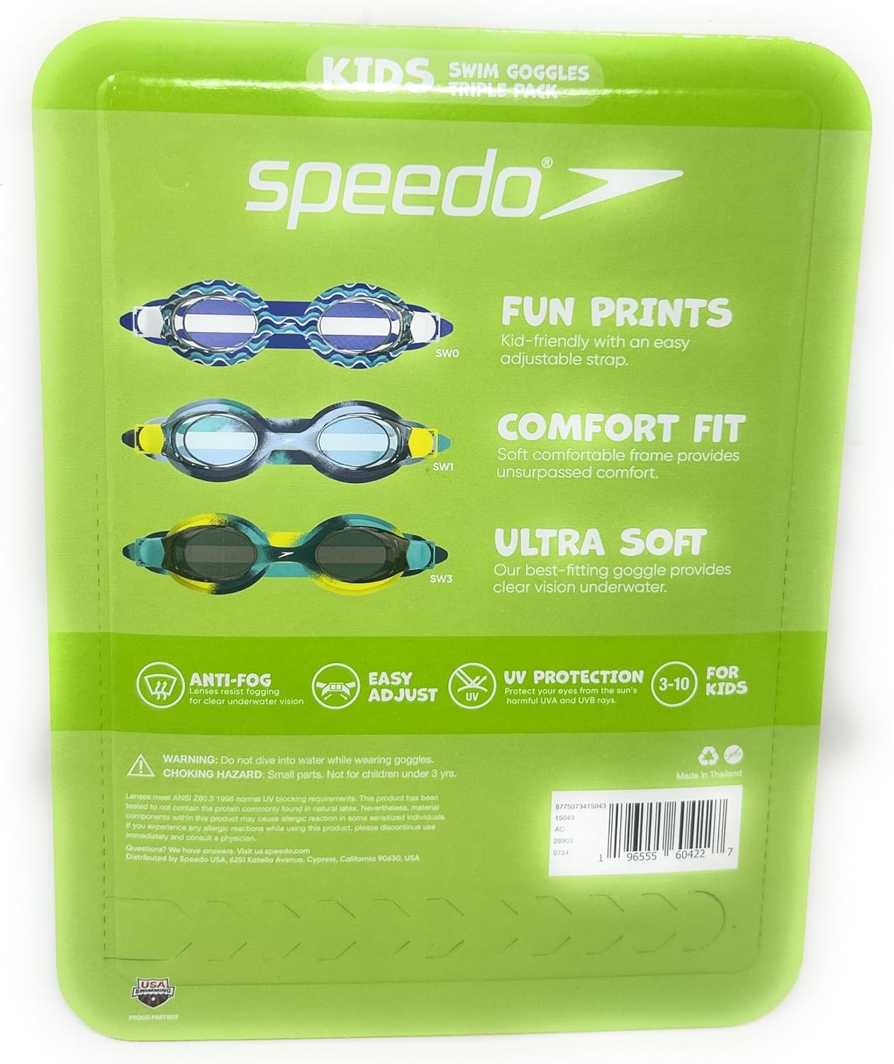 Speedo Kids Swim Goggles - 3 Pairs in Blue & Green for Ages 3-10 | Comfortable Fit & Clear Vision