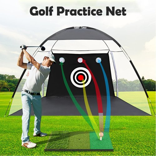 Golf Net, 10x7ft Golf Practice Net with Foldable Tri-Turf Mat, Hitting Chipping Swing Training for Backyard & Outdoor & Indoor with Ball, Tee, Target, Carry Bag, Gift for Men Dad Husband & Golfers
