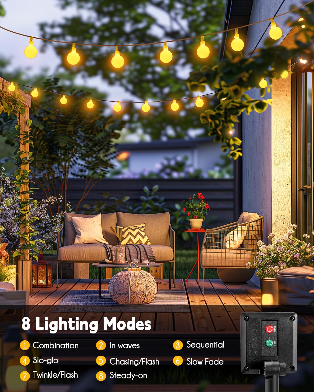 Brightown Solar String Lights Outdoor Waterproof, 19.6Ft 60 LED Globe Solar Patio Lights, 8 Modes Balcony Lights for Yard Patio Tree Canopy Party Camping Balcony Decor(Warm White)