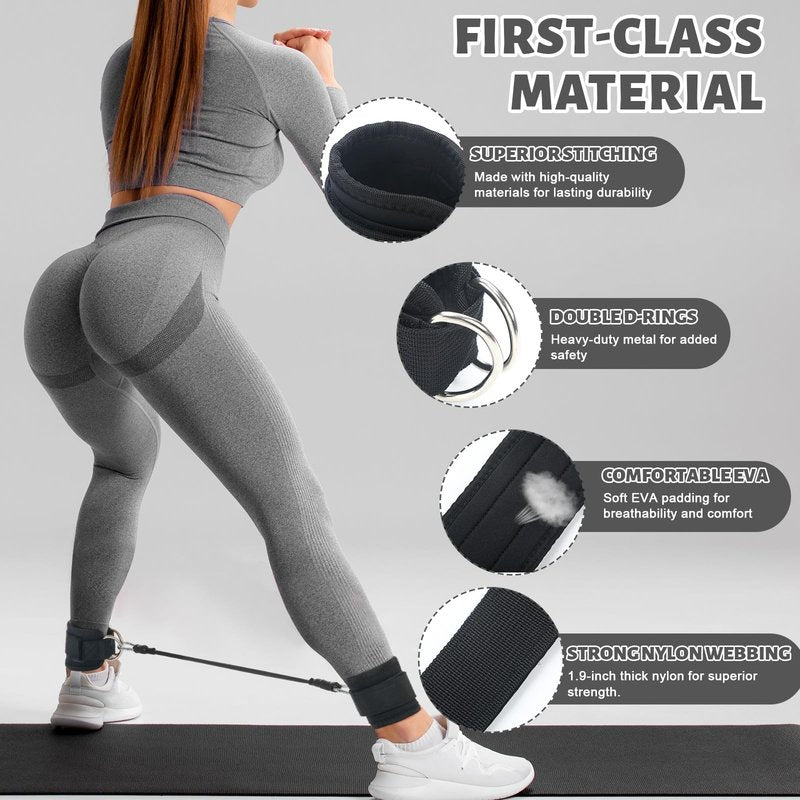 RoundFunny Pilates Ring Circle Set 18 Pcs Exercise Equipment Accessories for Women Workouts Pilates Ball Stretching Strap Magic Circle Yoga Ring Gym Back Bag Resistance Band Anti Slip Socks(Black)