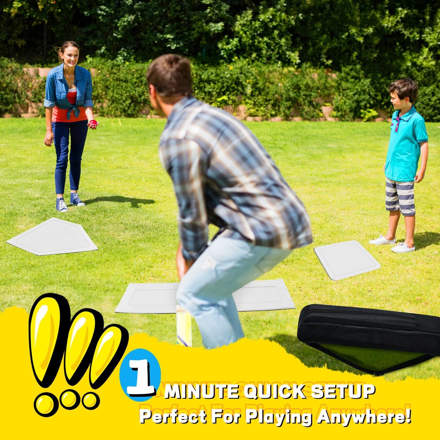 Lolyer Baseball Bases for Yard- 3 Throw Down Bases 1 Homeplate 1 Pitching Base for Baseball Practice, Rubber Bases for Kickball Baseball Softball Play (White)