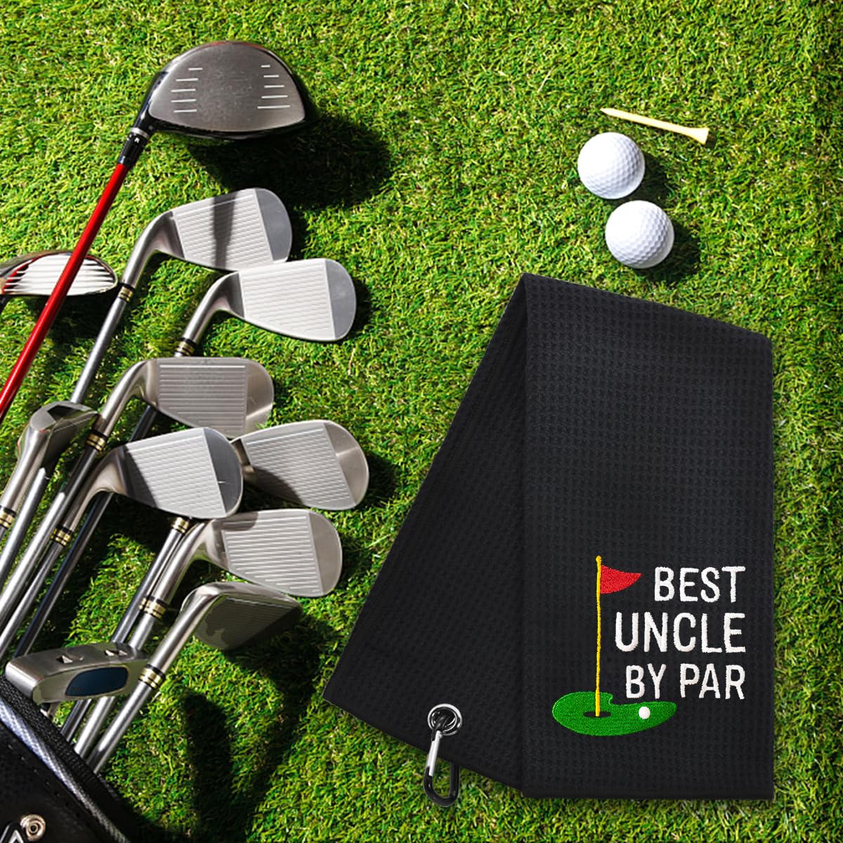Hafhue Best Uncle Embroidered Golf Towel with Clip, Retirement Present, Funny Golfs for Father, Accessory for Golf Bags, National Golfs Day Present for Uncle Golfer