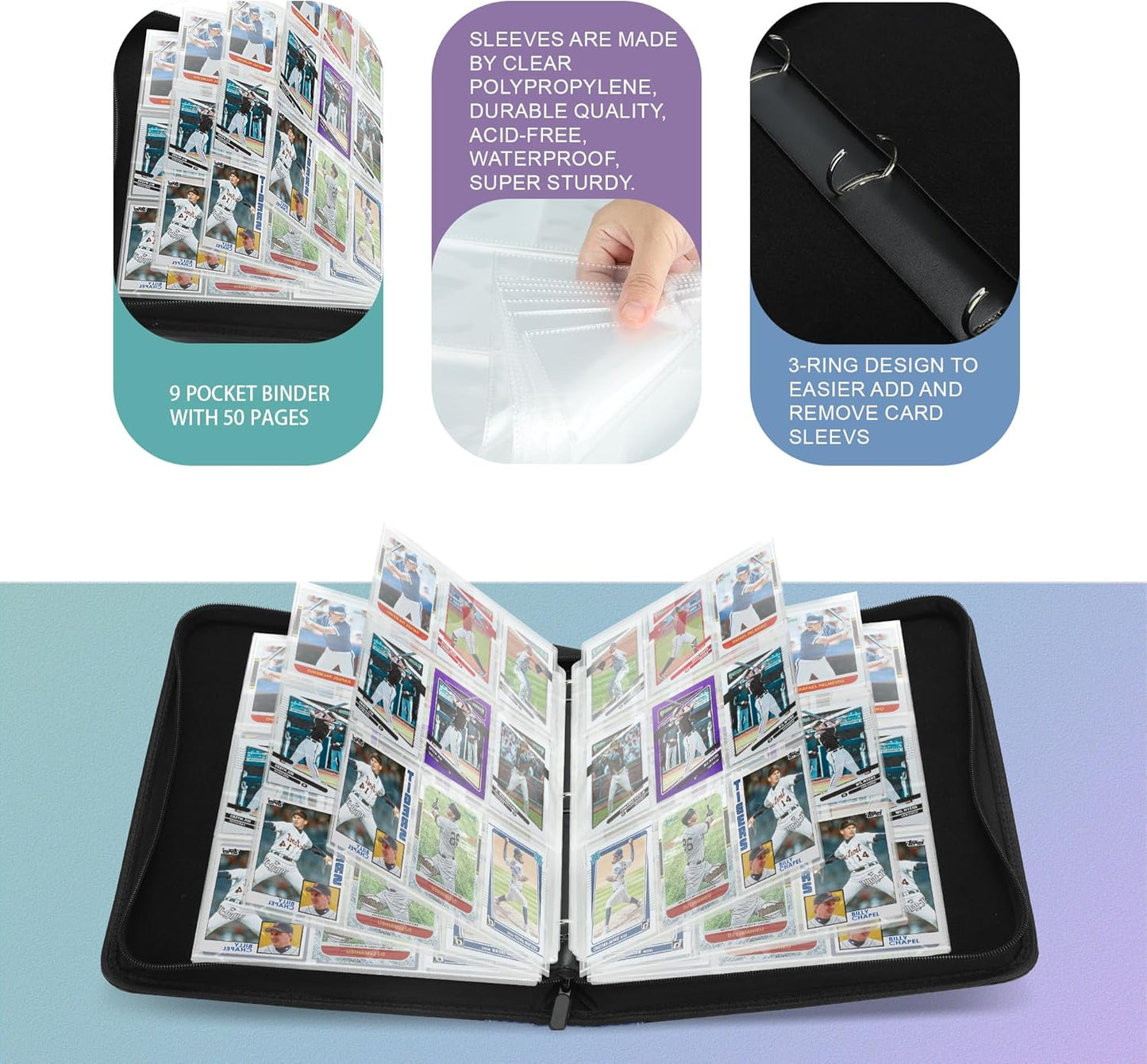 Skiennix 9-Pocket Trading Card Binder - Durable PU Organizer with 900 Double-Sided Sleeves | Blue