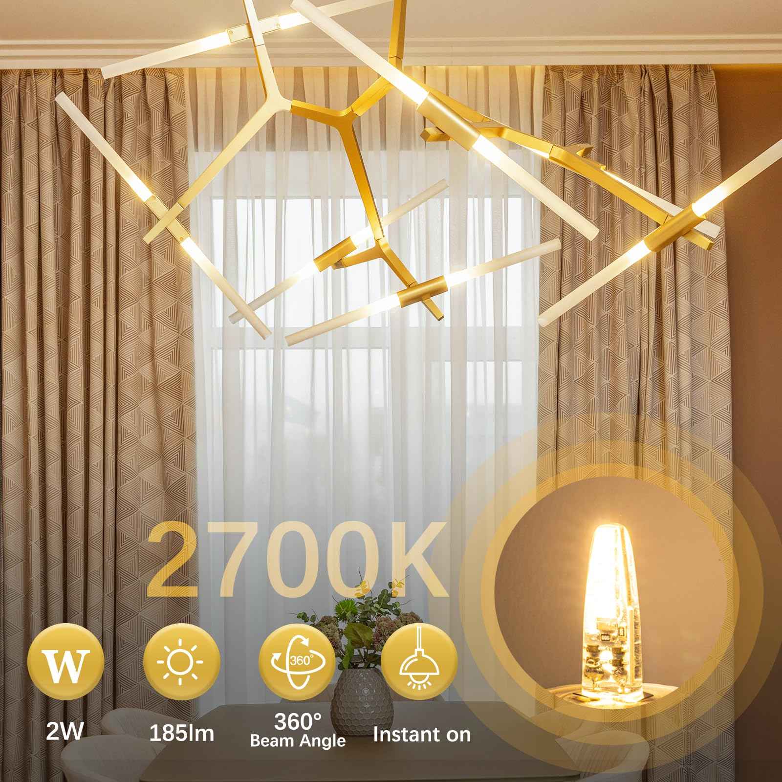 DiCUNO G4 LED Bulb Dimmable, 12V, JC Bi-Pin Base Light Bulbs 2W, Warm White 2700K, 20W T3 Halogen Replacement for Landscape Lighting, Under Cabinet Lighting, RV, Chandelier, 185 Lumen, 10-Pack