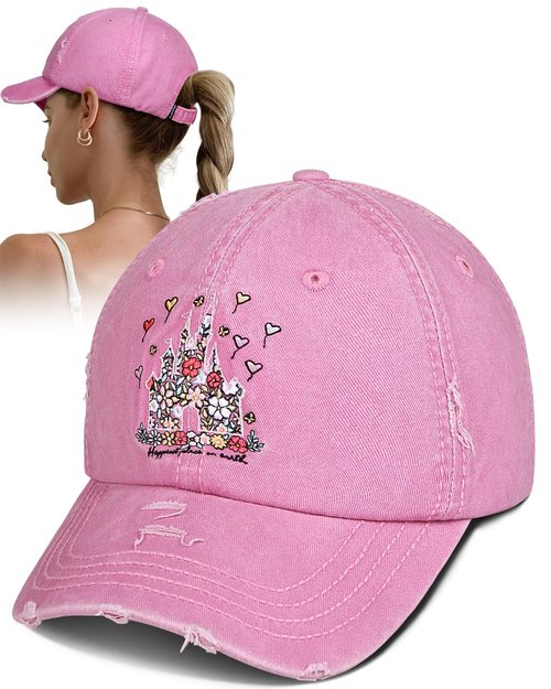 Flafens Womens Baseball Caps - Cute Baseball Hat for Women Youth Vintage Distressed Low Profile Embroidered Cotton Trendy Cool Adjustable Washed Unstructured Fitted Ladies Ball Cap Ballcaps, Castle