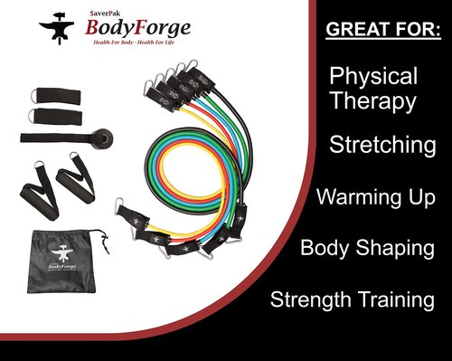 BodyForge Resistance Bands, Exercise Bands，Resistance Bands for Working Out, Work Out Bands with Handles for Men and Women Fitness, Strength Training Home Gym Equipment $averPak (1 Pack)
