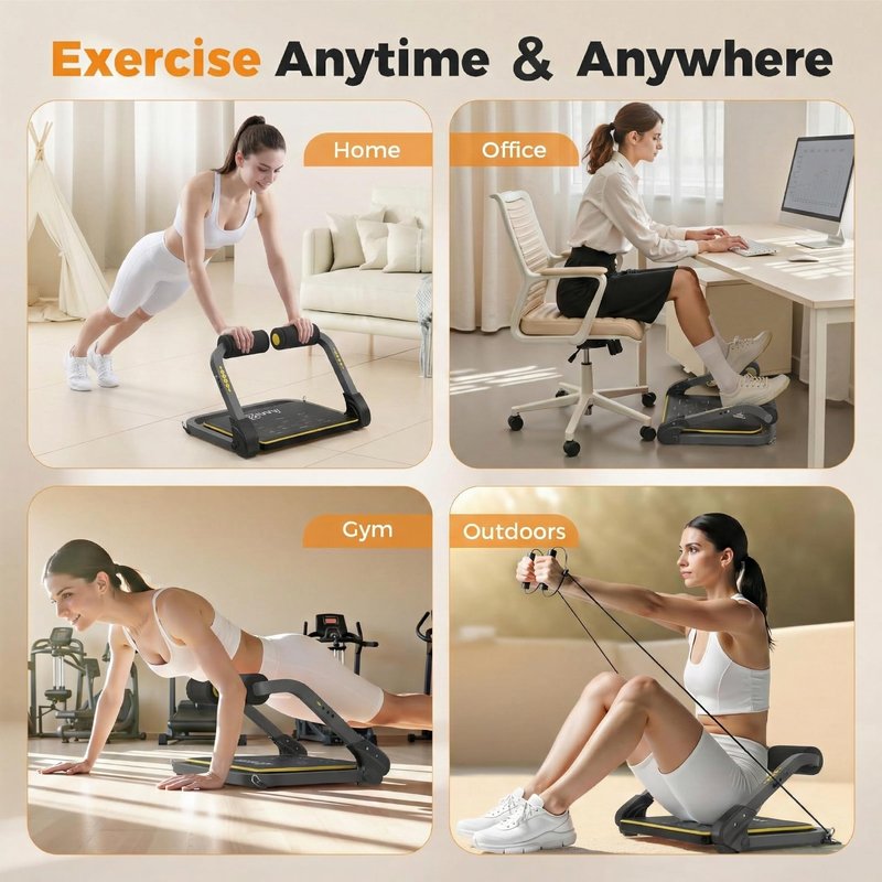 ZIWWVY Foldable Ab Machine - Adjustable Sit Up Bench for Home Gym, 300lb Capacity, Portable Core Workout Equipment