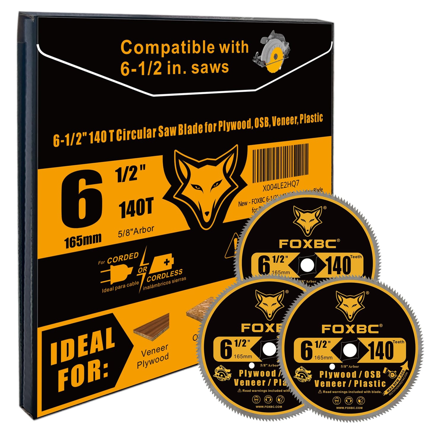 FOXBC 6-1/2 Inch 140 Tooth Circular Saw Blade for Plywood, OSB, Plastic, Veneer Wood Cutting with 5/8-Inch Diamond Arbor