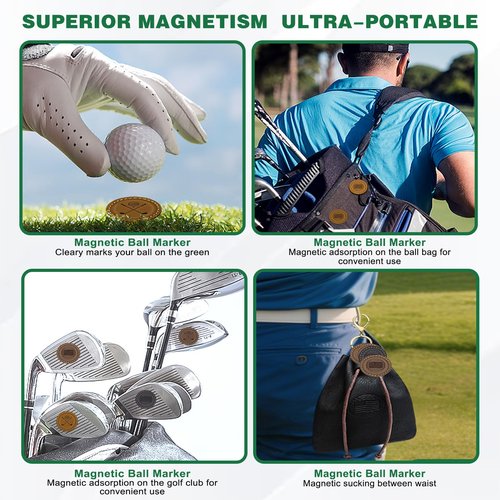 iSamzan Magnetic Golf Ball Markers: Real Leather Magnetic Golf Ball Marker with a Hat Clip - Funny Golf Ball Marker Hat Clip for Women & Men - Ideal for the Golf Putting Green (4Pcs)