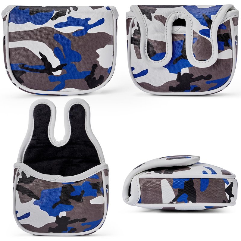 Gbourly Golf Club Blue Camouflage Square Mallet Putter Cover Camo Magnetic Center Shafted PU Leather Headcover