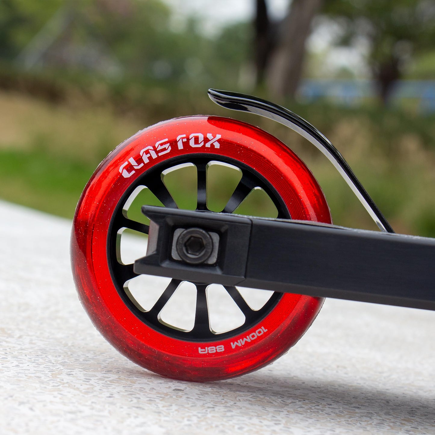 CLAS FOX Pro Scooter Wheels 100mm Transparent Sparkle PU with ABEC-9 Bearings CNC Metal Core (2pcs) (Red)