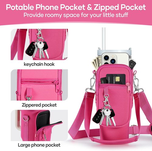 Linmaya Water Bottle Carrier Bag - Neoprene Cross-Body Design for Stanley Cup 40/30oz | Phone Holder Pockets & Adjustable Straps