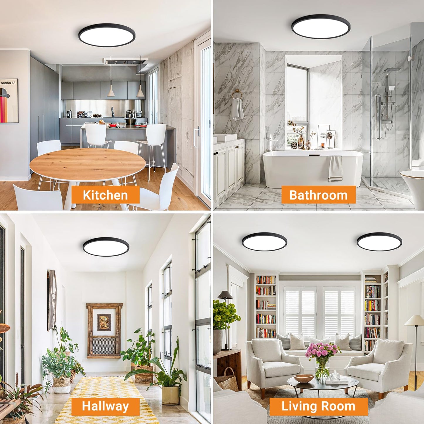 slochi 1Pack LED Flush Mount Ceiling Light Fixture, 12 Inch 24W, 3200LM, Super Slim 0.7 Inch, 3000K-6500K Adjustable Low Profile LED Ceiling Lights for Bedroom, Kitchen, Hallway(Black)