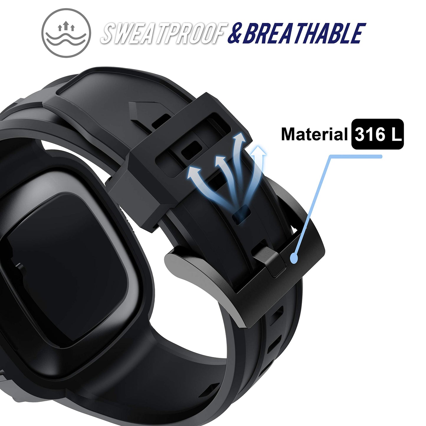 GELISHI Compatible for Fitbit Versa 3/Fitbit Sense Bands with Case, TPU Sport Band Rugged Shockproof Protective Case Wristband for Men Women - Black