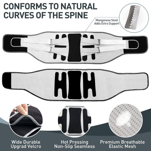 EGJoey Breathable Back Brace for Women & Men - Comfortable Lower Back Pain Relief & Posture Corrector Support Belt to Relieve Pain and Improve Posture（Gray,Medium）