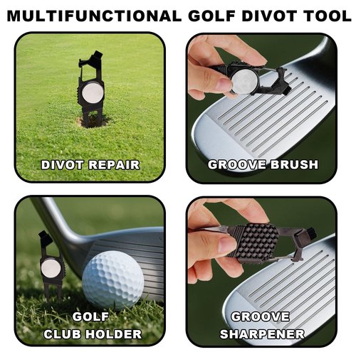 BOXOB 3pcs 7-in-1 Golf Turf Repair Tool, Divot Repair Tool with Magnetic Ball Marker Bottle Opener Groove Cleaner Club Holder & Putter Alignment Golf Accessories for Men Women Golfers
