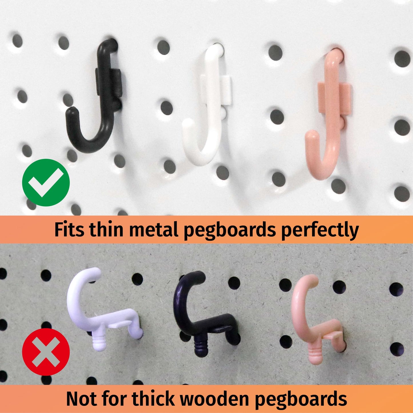 HUHOLE Pegboard Plastic Hooks, Designed for 1/4" Metal Pegboard Panel, Black, 100PC