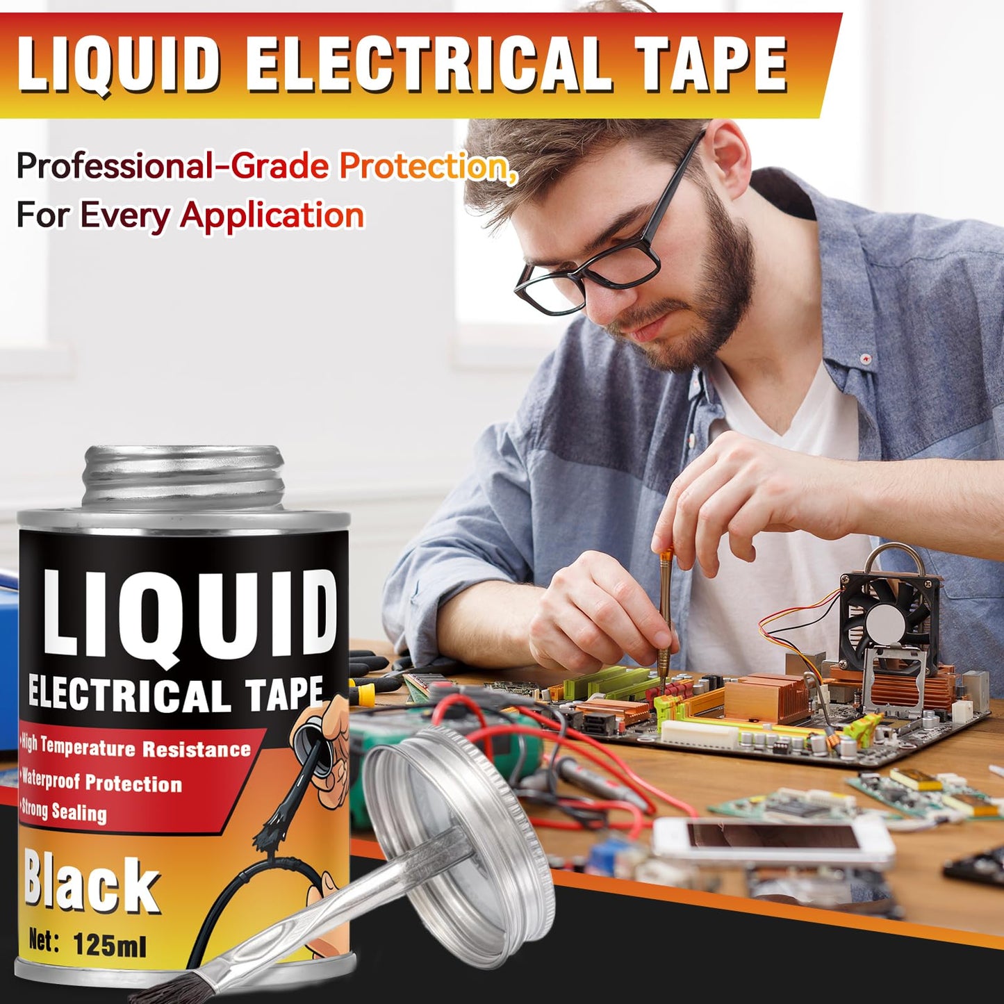 Liquid Electrical Tape, 125ml Waterproof Sealing Glue, Wire Insulation Rubber, Black Electrical Tape Glue Used for Wires & Cables, Plug, Circuit Board, Automotive, Marine