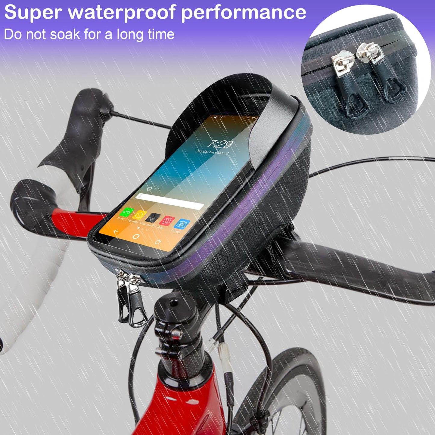 JLNGTHONG Bike Phone Holder, Bicycle Front Frame Handlebar Bag EVA Hard Shell Waterproof Bike Accessories with Touch-Screen and Rain Cover for Phones under 6.9''
