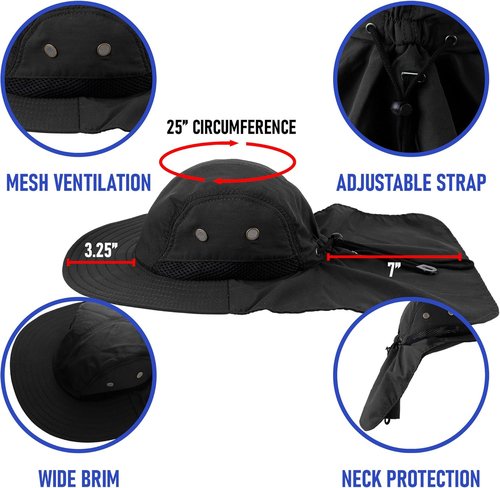 Falari Outdoor Sun Hat - Wide Brim with Neck Flap for Safari, Hiking, Gardening & Fishing