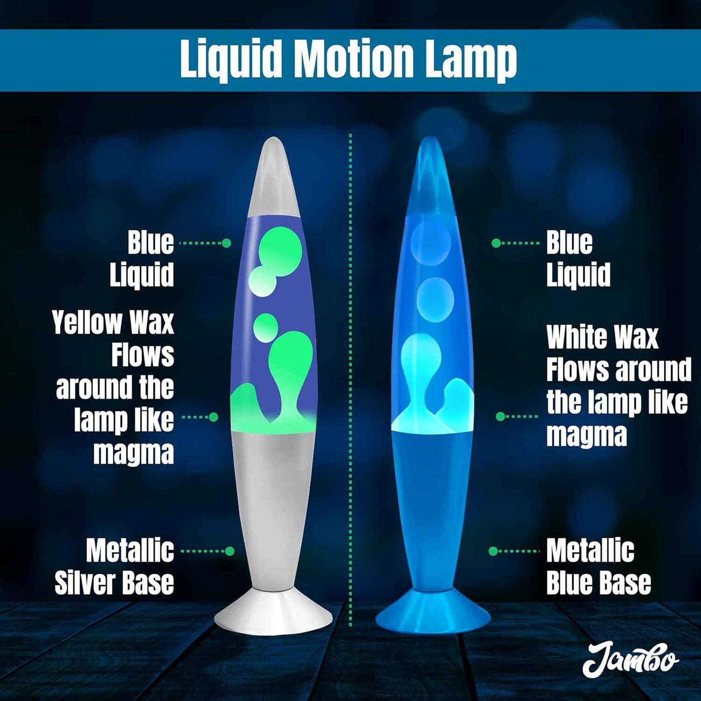 JAMBO 2-Pack 16" Liquid Lava Lamps - Silver & Blue Night Lights for Relaxation