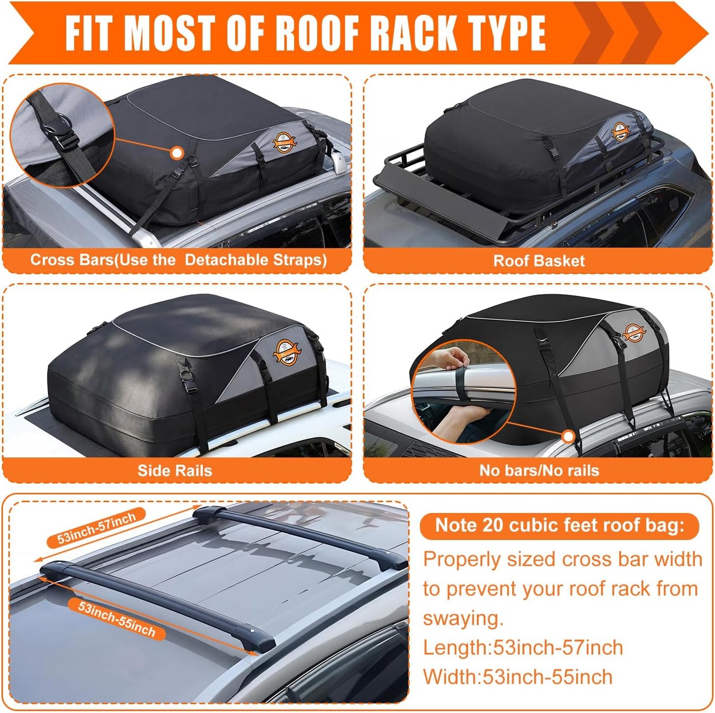 Sailnovo Rooftop Cargo Carrier - 20 Cubic Feet Waterproof Roof Bag with 6 Tie-Down Straps | Ideal for Road Trips & Camping