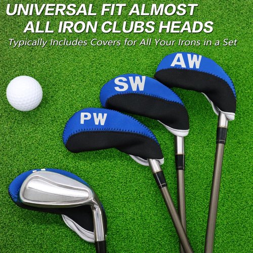 Golf Club Covers Set for Irons Neoprene Iron Head Cover Club Protector 10Pcs with/Without Top Window Accessories for Men Women (Blue(Without Top Window))