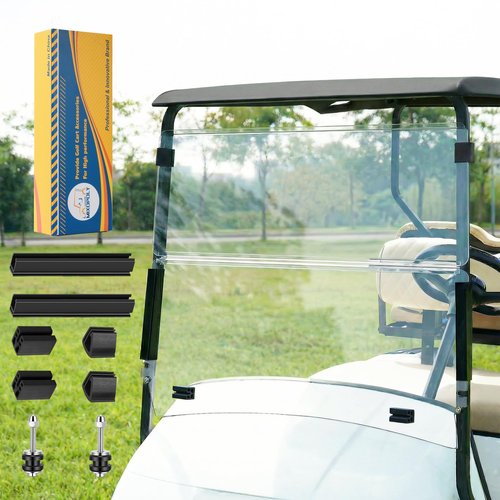 Foldable 3/16"(5MM) Thick Front Golf Cart Windshield Replacement for EZGO TXT 2014-Up Anti-UV Impact Resistant Acrylic with Heavy Duty Hinges Clear