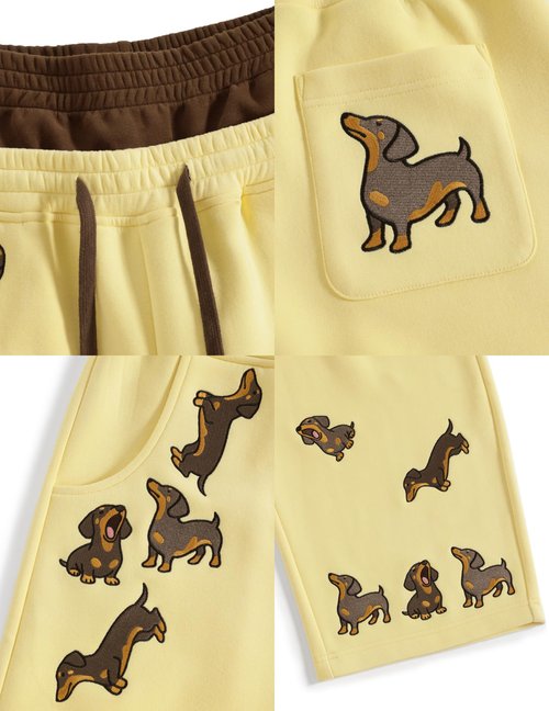 Aelfric Eden Dachshund Baggy Sweatpants Double Waist Wide Leg Sweatpants Unisex Y2k Casual Pants Trousers Yellow