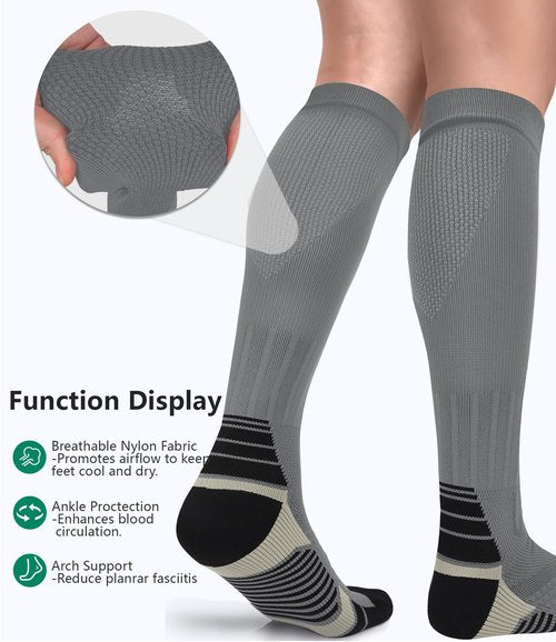 FuelMeFoot 3 Pack Compression Socks For Women Men Knee High Socks 15-20mmHg workout socks runner tall pregnant 9-12 presents graduation clothes