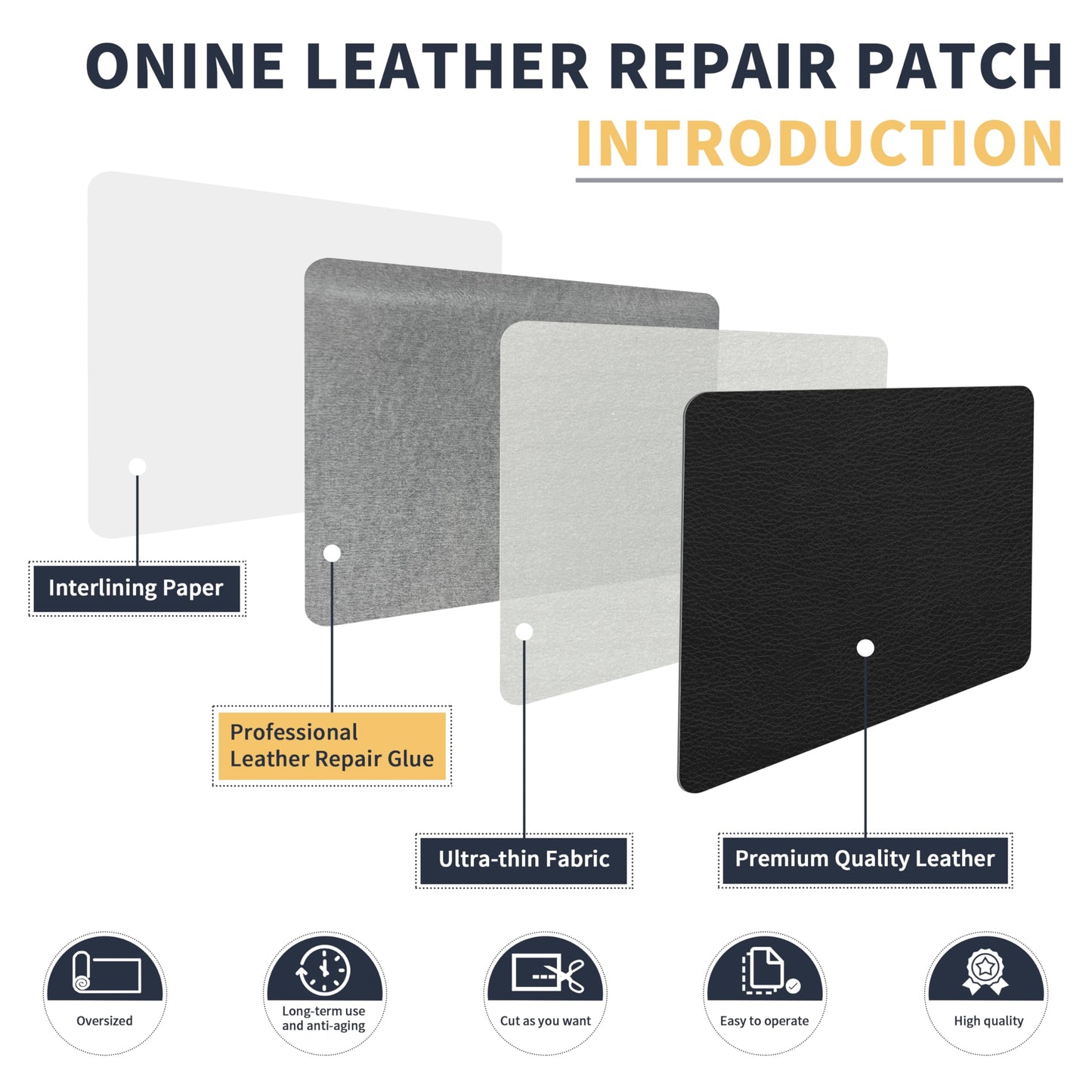 ONine Leather Repair Patch，Leather Repair Tape, 8 x 48 inches Leather Repair Patch for Furniture,Vinyl Repair kit，Leather Couch Patch，for Sofas, Furniture, car Seats(Black)
