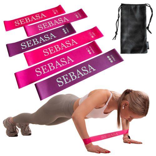 SEBASA Dual-Size Exercise Bands, Mini Loop Resistance Bands, Set of 6 Elastic Bands, Small Exercise Bands, Fitness Bands Assorted Sizes, Full Body Workout Bands, Natural Latex Fitness Bands