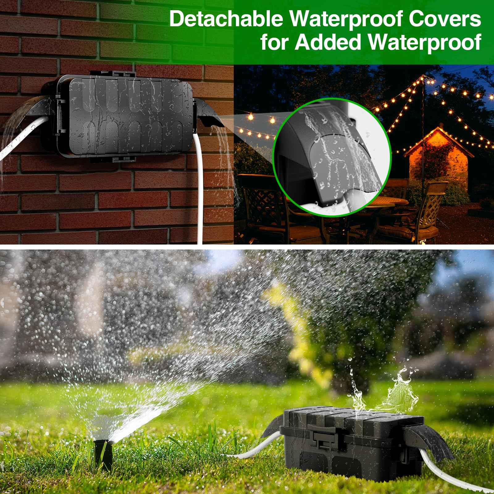 Flemoon [2 Pack] Small Outdoor Electrical Box Waterproof w/Detachable Shield Covers, IP55 Extension Cord Cover for Plug, Outlet, Lights, Weatherproof Connection Box(Inner 5.9 x 3.2 x 1.8inch), Black